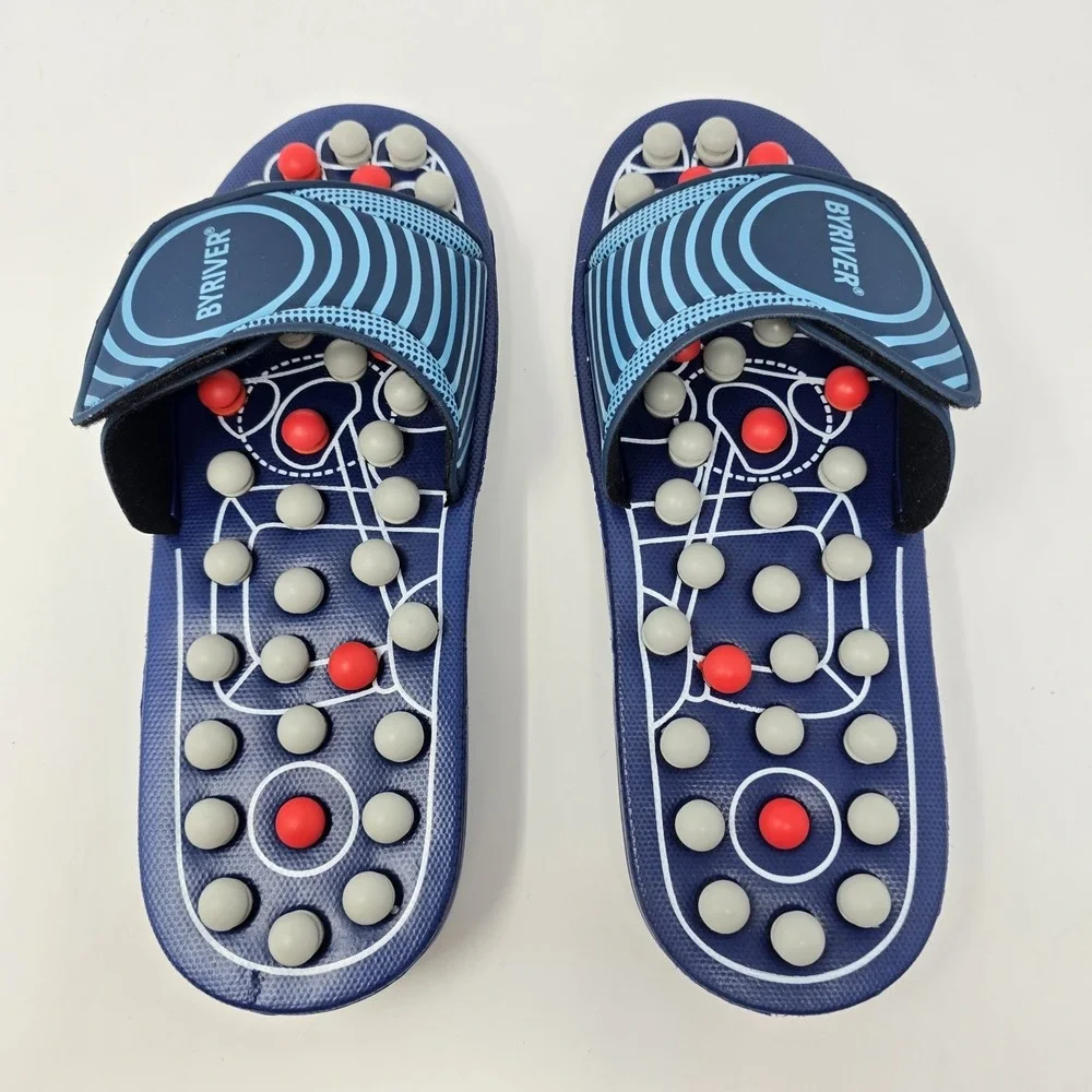BYRIVER Acupressure Massage Slippers Navy Blue Sandals Size L Mens 9-10